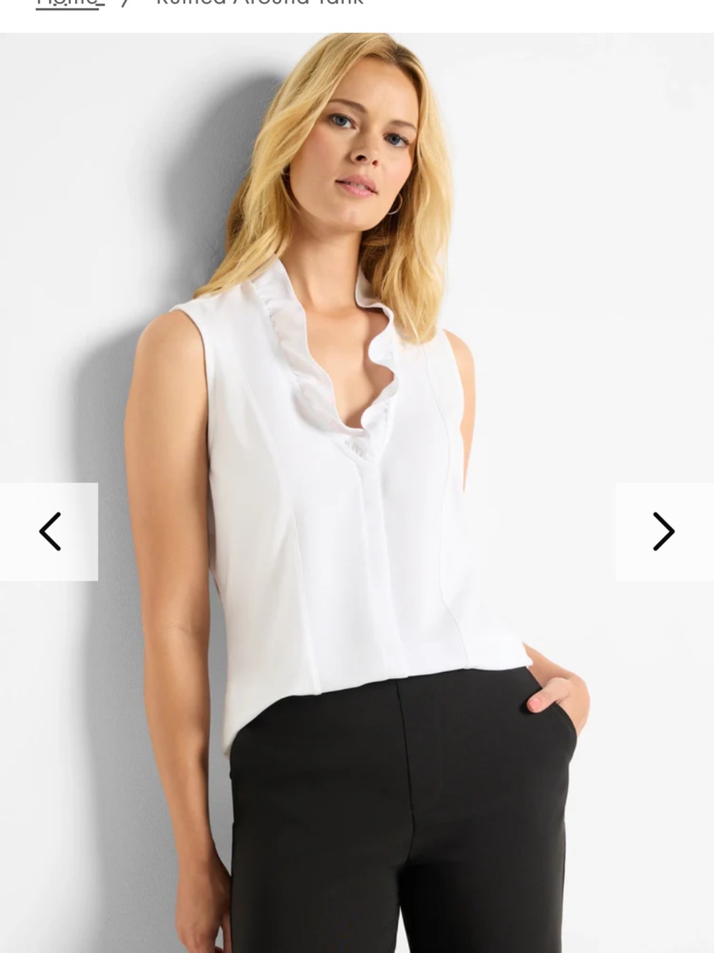 Nic & Zoe Sleeveless White Ruffled V-Neck Tank Top